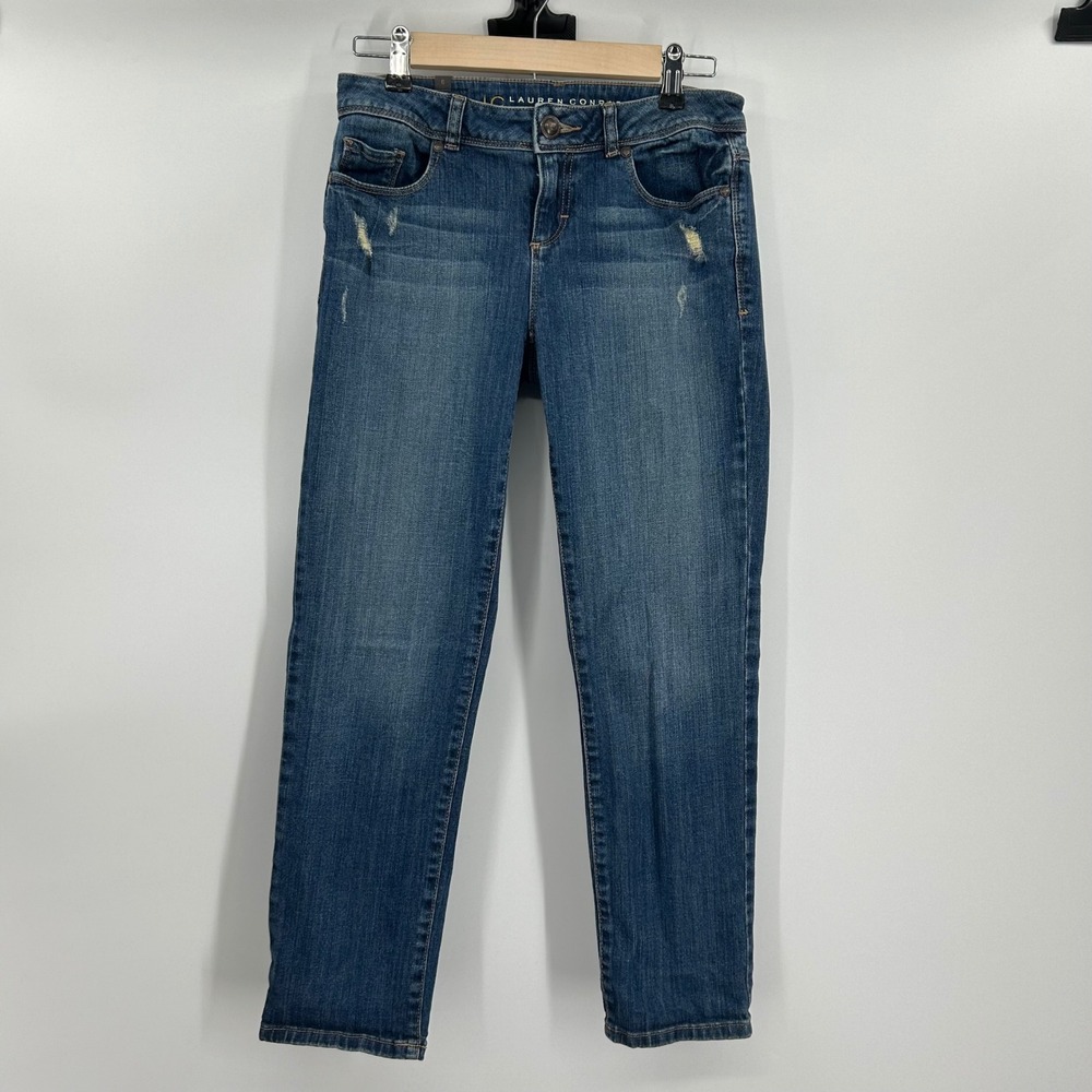 LC Lauren Conrad Womens Size‎ 6 Medium Wash Slim Straight Distressed Denim Jeans